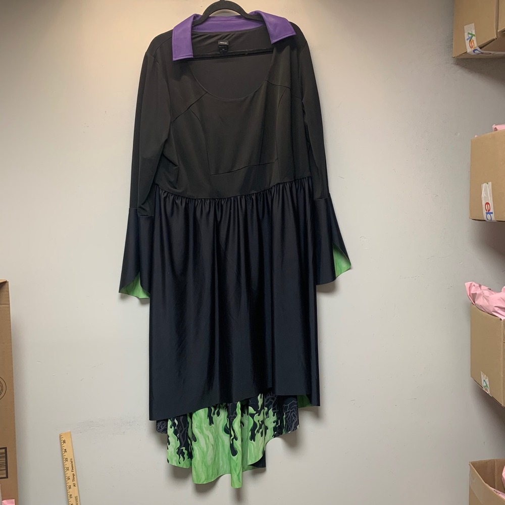 Disney Maleficent High Low Dress Women Size 20 Black Green Flame Excellent